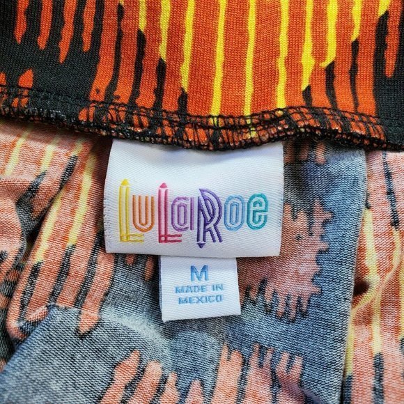 LuLaRoe Madison A-Line Pleated Skirt Orange Yellow Black M Medium - Picture 4 of 12